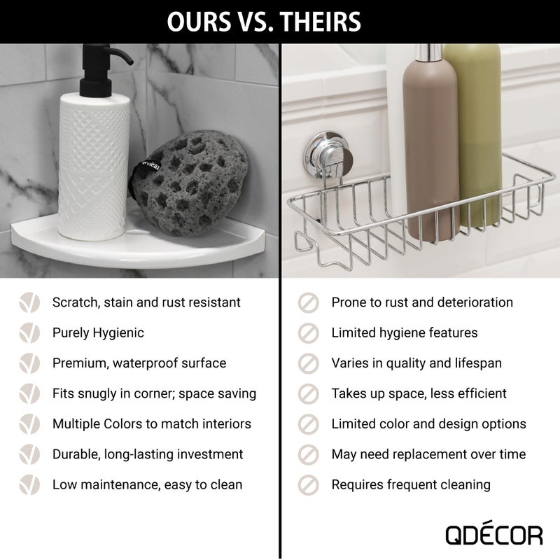 Questech Decor Corner Shower Shelf  8 Inch Shower Shelf for Inside Shower Tiled Walls  Bathroom Shower Corner Storage  Corner Shelf Shower Caddy Metro Flatback  Bright White Matte - Image 3