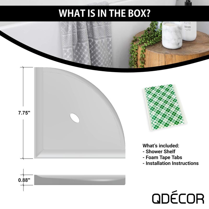 Questech Decor Corner Shower Shelf  8 Inch Shower Shelf for Inside Shower Tiled Walls  Bathroom Shower Corner Storage  Corner Shelf Shower Caddy Metro Flatback  Bright White Matte - Image 5