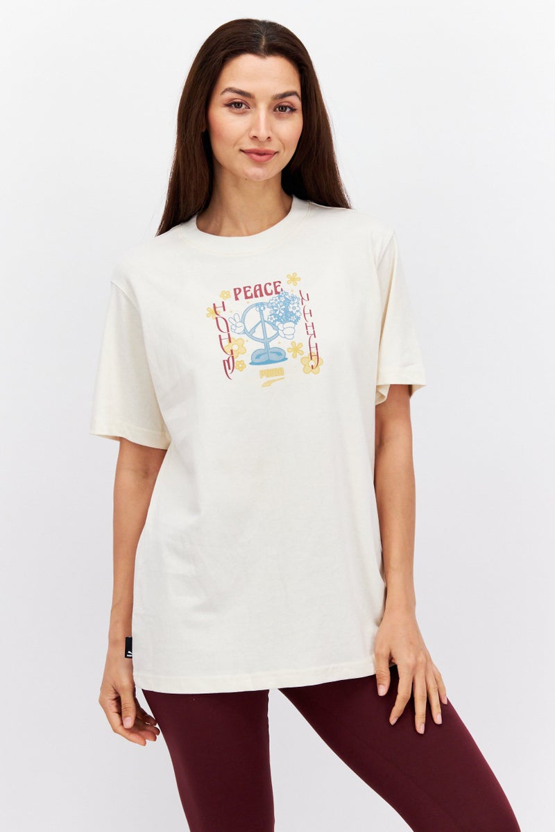 PUMA تي شيرت رياضي نسائي قصير الأكمام في الهواء الطلق، مجموعة بيج - Image 1