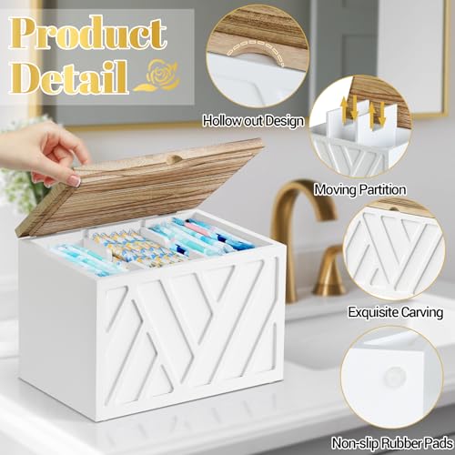 Jorkol Tampon Holder for Bathroom Decor, Feminine Product Organizer with Lid, Shark Week Tampon Storage, Wood Pad and Tampon Organizer for Toilet Organizer, Bathroom Accessories Box for Girl Stuff - Image 5