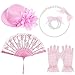 obmwang 5 Pieces Tea Party Supplies Gloves Hats Necklace Fan for Tea Party Costume - Image 3