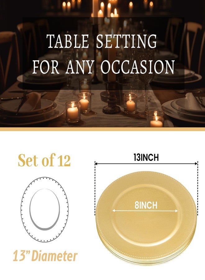 MAONAME 13" Gold Charger Plates Set of 12, Round Charger for Dinner Plates, Plate Chargers with Beaded Rim, Plastic Table Chargers for Wedding, Party - Image 3