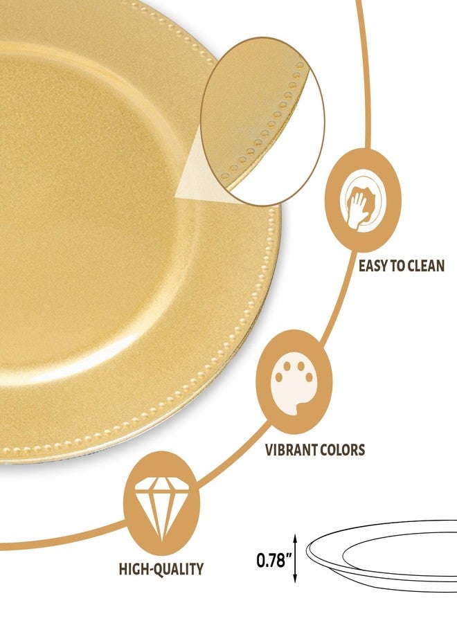 MAONAME 13" Gold Charger Plates Set of 12, Round Charger for Dinner Plates, Plate Chargers with Beaded Rim, Plastic Table Chargers for Wedding, Party - Image 4