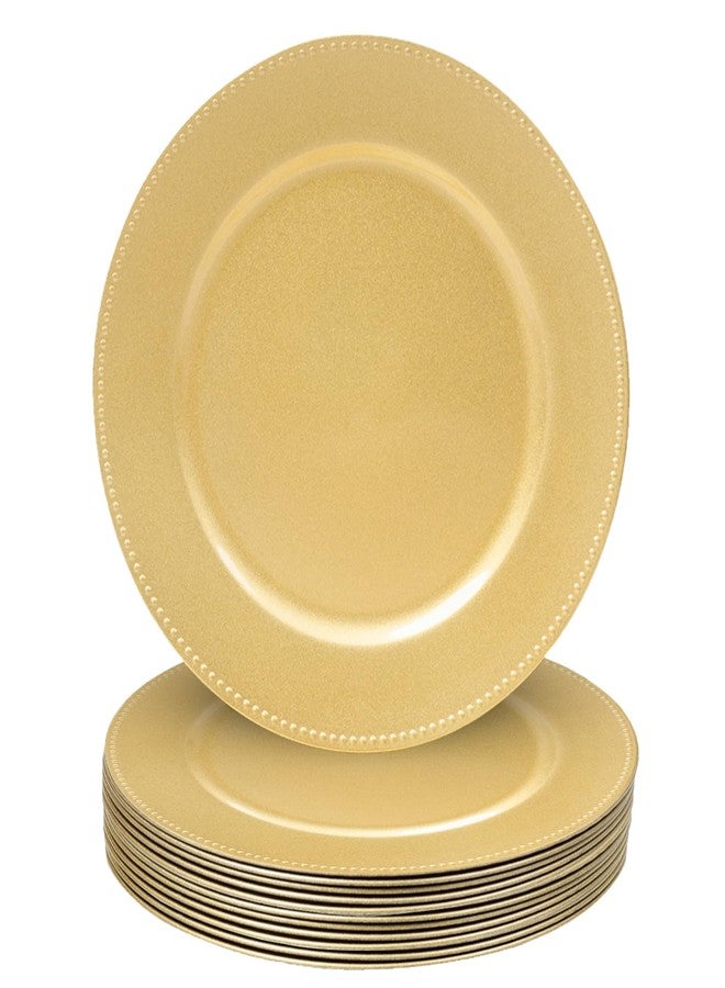 MAONAME 13" Gold Charger Plates Set of 12, Round Charger for Dinner Plates, Plate Chargers with Beaded Rim, Plastic Table Chargers for Wedding, Party - Image 1