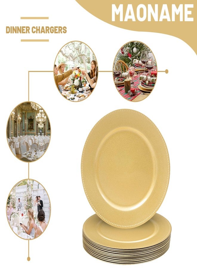 MAONAME 13" Gold Charger Plates Set of 12, Round Charger for Dinner Plates, Plate Chargers with Beaded Rim, Plastic Table Chargers for Wedding, Party - Image 2