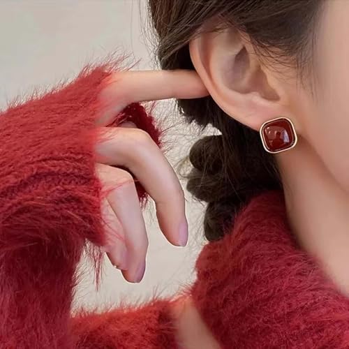 XFSAFDM 2 PCS Red Earrings for Women, Stylish Stud Earrings Set, Alloy Maroon Ear Studs for Girls and Women, Traditional and Modern Design, Gift for Her - Image 5