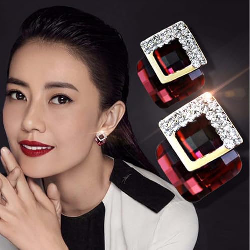 XFSAFDM 2 PCS Red Earrings for Women, Stylish Stud Earrings Set, Alloy Maroon Ear Studs for Girls and Women, Traditional and Modern Design, Gift for Her - Image 3