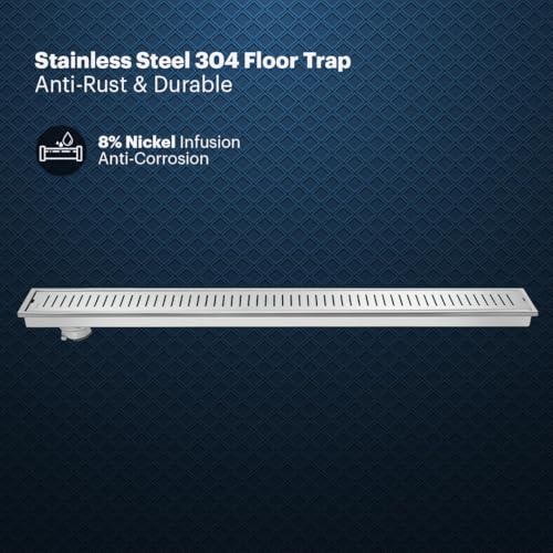 Johnson Bathrooms Johnson Fusion 4x24 inches Rectangle Shower Drain Channel | SS304 Grade Vertical Water Drain Channel| Floor Drain for Bathroom with Cockroach Trap| 2 Year Warranty (T3291C2- Stainless Steel) - Image 3