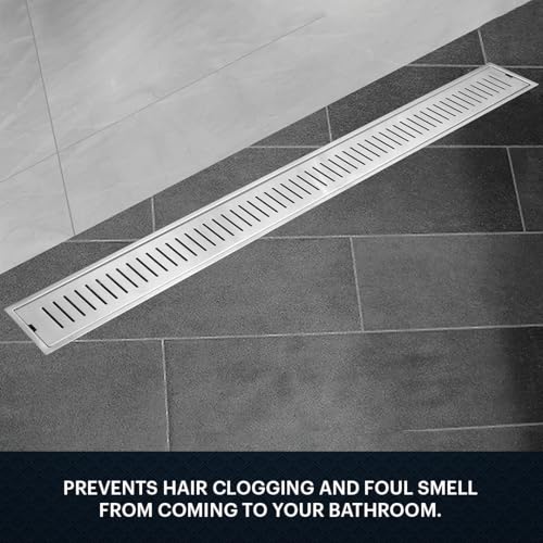 Johnson Bathrooms Johnson Fusion 4x24 inches Rectangle Shower Drain Channel | SS304 Grade Vertical Water Drain Channel| Floor Drain for Bathroom with Cockroach Trap| 2 Year Warranty (T3291C2- Stainless Steel) - Image 2