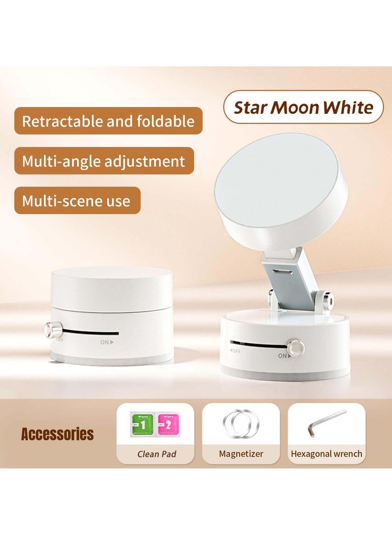 VIUAUAX Vacuum Suction Magnetic Car Phone Holder, Magnetic Car Phone Mount,Vacuum Suction Foldable Dashboard Holder, 360° Rotatable & Folding Phone Mount with Strong Grip, Hands-Free Use in Car, Gym, Home, for Magsafe Phones & Android, Durable Aluminum Alloy (White, Includes 2 Magnet Rings)  - Image 2