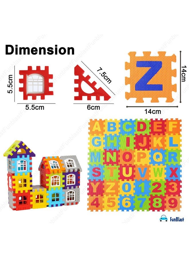 FunBlast FunBlast House Building Block Toy with 36 Alphabet and Number Puzzle Mat for Kids Educational Learning Toys for Kids, Boys, Girls, Children (Multicolor) -72 Pieces  - Image 3