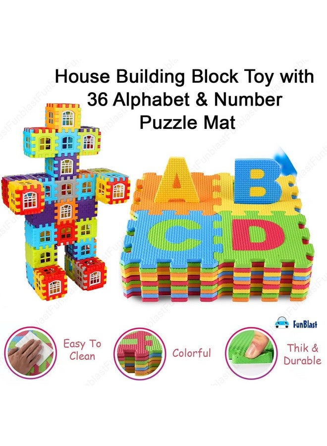 FunBlast FunBlast House Building Block Toy with 36 Alphabet and Number Puzzle Mat for Kids Educational Learning Toys for Kids, Boys, Girls, Children (Multicolor) -72 Pieces  - Image 5