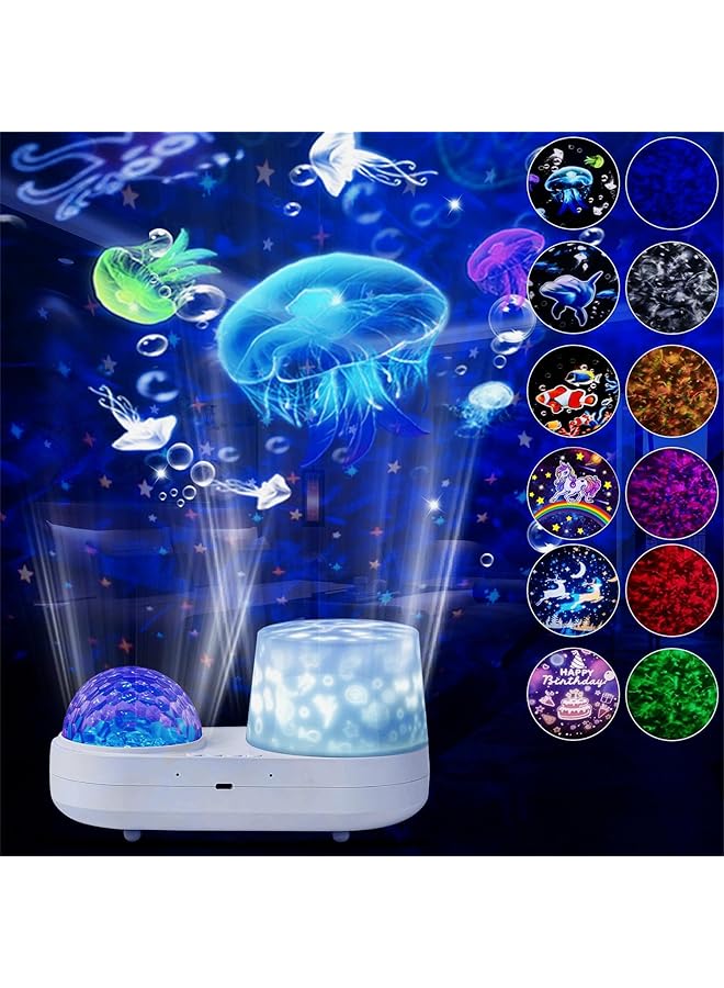 The Bros جهاز عرض ضوء الليل مع 6 أفلام و 10 موجات لونية، ضوء المحيط، مؤقت ودوران 360° لتزيين غرف نوم الأطفال والبالغين، هدايا عيد الميلاد وعيد الميلاد - Image 1