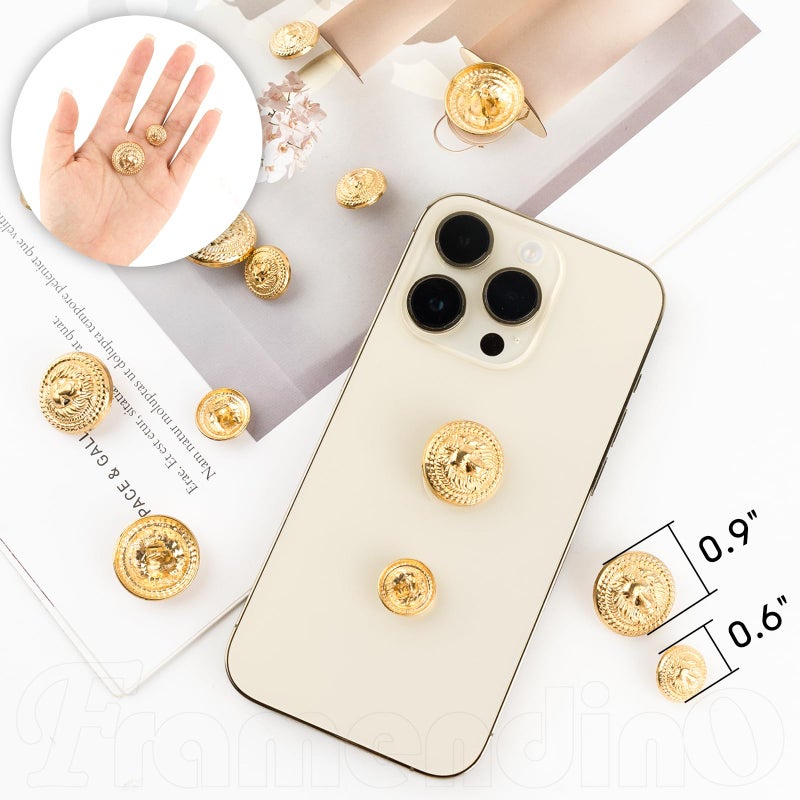 Framendino, 30 Pack Vintage Gold Lion Head Buttons Metal Blazer Button for Clothes Crafts 15mm 23mm - Image 2