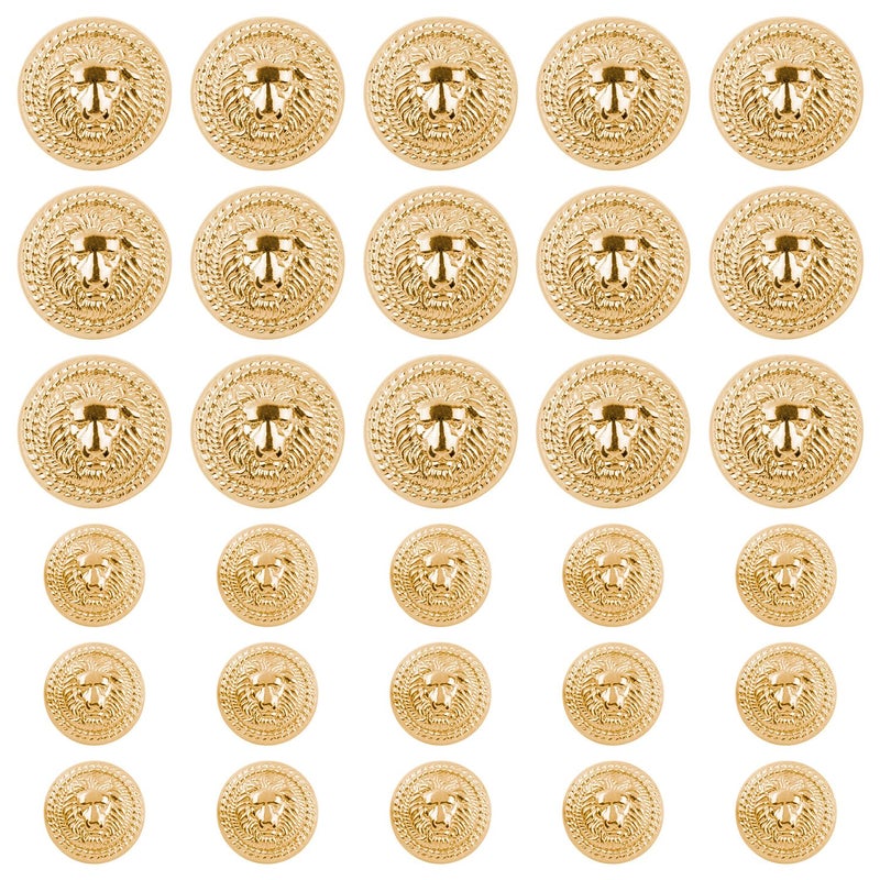 Framendino, 30 Pack Vintage Gold Lion Head Buttons Metal Blazer Button for Clothes Crafts 15mm 23mm - Image 1
