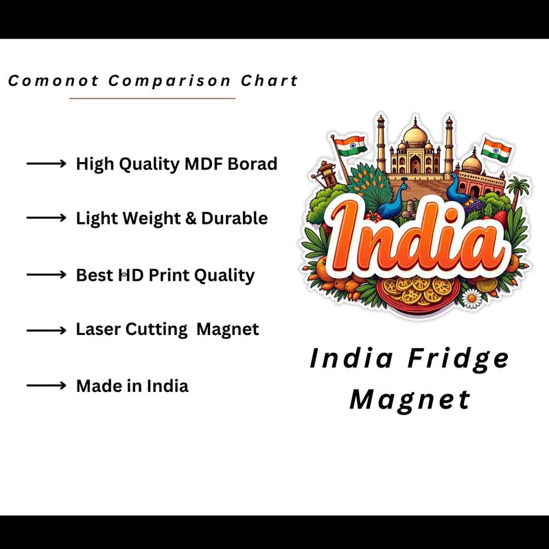 GiftOday India Country Theme Souvenir Wooden Refrigerator Stylish Fridge Magnet Perfect Souvenir Gift for Brother Sister Kids Kitchen Decor Fridge Decoration Size 3x3 Inches Pack of 1 - Image 5