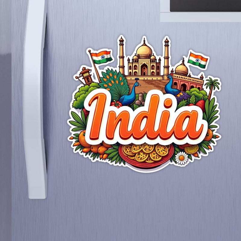 GiftOday India Country Theme Souvenir Wooden Refrigerator Stylish Fridge Magnet Perfect Souvenir Gift for Brother Sister Kids Kitchen Decor Fridge Decoration Size 3x3 Inches Pack of 1 - Image 2