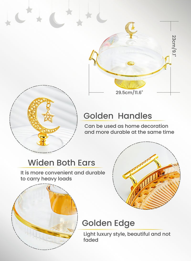 حامل كيك شفاف دائري مطلي بالذهب، مقبضان في الأسفل العلوي، غطاء شفاف، حامل حلويات، صينية فواكه، صينية كيك، رف عرض، صينية طعام في المطبخ، صواني تقديم، طاولة قهوة مستديرة لديكور الصينية، صواني مجوهرات عطرية، صينية حلويات رمضان، للتجمعات العائلية، شاي بعد الظهر، أنشطة المكتب، احتفالات الولائم، مطاعم الفنادق (شفافة 29.5×23 سم) - Image 4