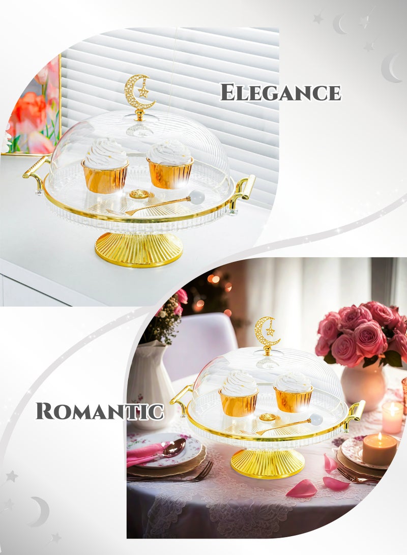 حامل كيك شفاف دائري مطلي بالذهب، مقبضان في الأسفل العلوي، غطاء شفاف، حامل حلويات، صينية فواكه، صينية كيك، رف عرض، صينية طعام في المطبخ، صواني تقديم، طاولة قهوة مستديرة لديكور الصينية، صواني مجوهرات عطرية، صينية حلويات رمضان، للتجمعات العائلية، شاي بعد الظهر، أنشطة المكتب، احتفالات الولائم، مطاعم الفنادق (شفافة 29.5×23 سم) - Image 5
