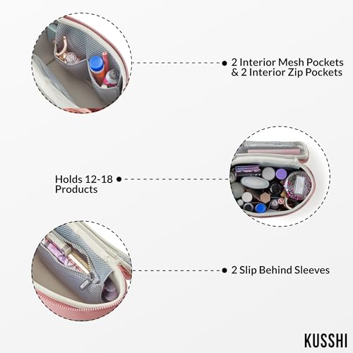 KUSSHI Neoprene Train Case Makeup Bag - Washable Makeup Travel Bag & Vanity Case for Stress Free Travel (Small, Mauve/Stone) - Image 3