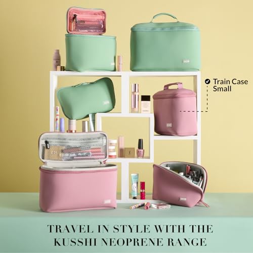 KUSSHI Neoprene Train Case Makeup Bag - Washable Makeup Travel Bag & Vanity Case for Stress Free Travel (Small, Mauve/Stone) - Image 4