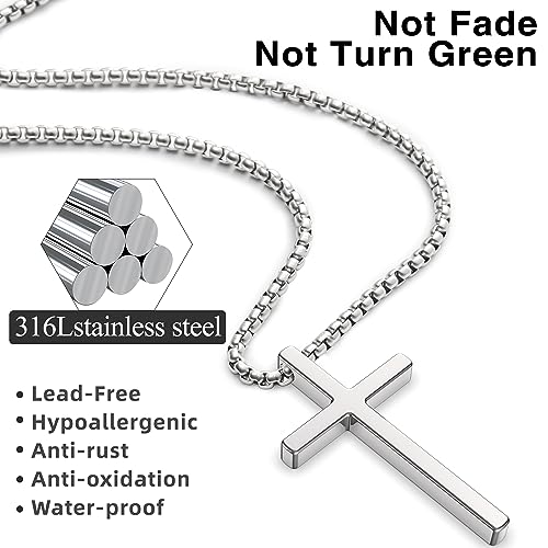 Romass 2 Pcs Cross Necklace for Men Boys,Stainless Steel Pendant Silver Black Crosses Chain Jewelry Gifts Box 16-30 inches（16in,Cross Pendant 1.2"*0.7",Silver/Black） - Image 3