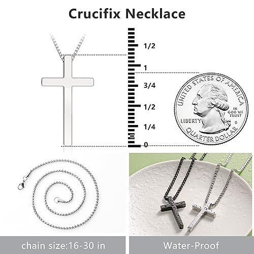 Romass 2 Pcs Cross Necklace for Men Boys,Stainless Steel Pendant Silver Black Crosses Chain Jewelry Gifts Box 16-30 inches（16in,Cross Pendant 1.2"*0.7",Silver/Black） - Image 5