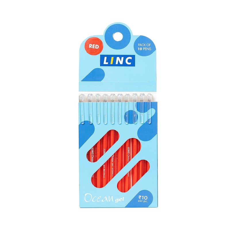 Linc Ocean Classic 0.55 mm Gel Pen | Red Ink Pack Of 10 - Image 3