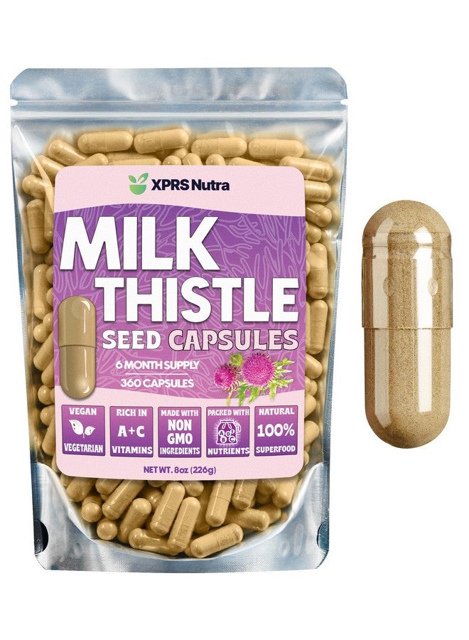 XPRS Nutra Milk Thistle Seed Capsules - 360 Count (6 Month Supply) Premium Milk Thistle Supplement Rich in Silymarin to Support the Liver and Digestion - Pure, Non-GMO Cardo Mariano Milk Thistle Pills - Image 1