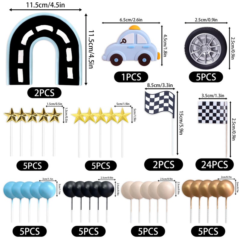 LAST HOE DOWN 64PCS Race Car Cake Topper Cars Cake Topper Car Birthday Party Decoration Race Track Decorations - Image 3