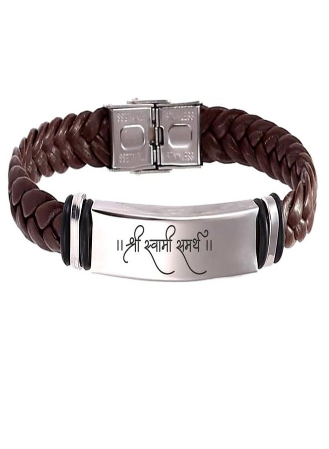 M Men Style Shri Swami Samarth Braided Leather Weave Bracelets for Mens Women Magnetic Lock Clasp Genuine Bracelet Wristband Vintage Cuff Jewelry Friendship Couple SBr2024224 - Image 1