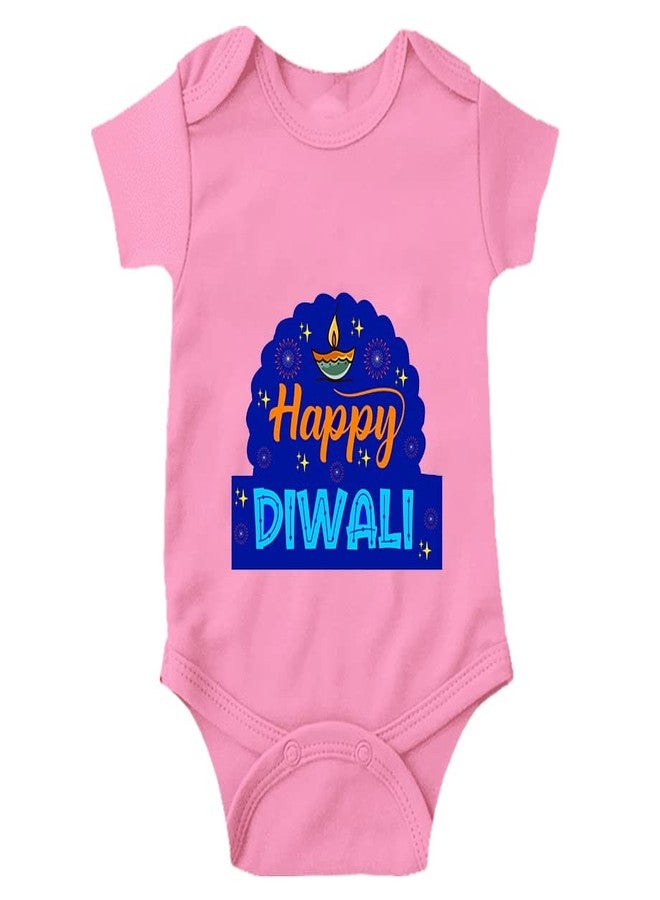 Mott2 Diwali Special Unisex Baby Romper - Happy Diwali1 (3-6 Months Pink) - Image 1
