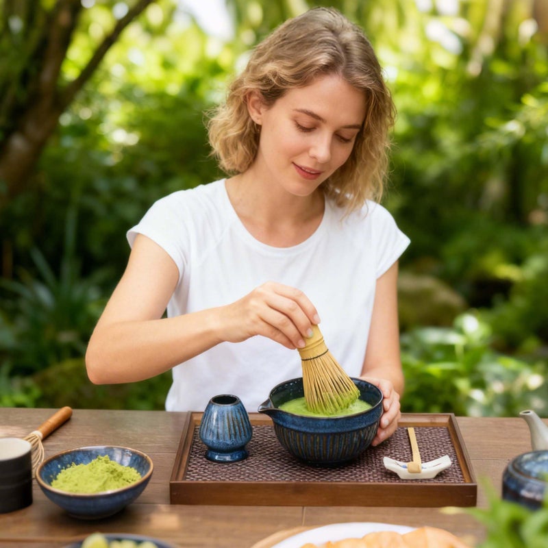 Cede noo 7pcs Matcha Whisk Set with 18oz Spout Bowl, Japanese Tea Ceremony Kit, Natural Bamboo Whisk Scoop, Ceramic Holder Sifter Towel, Best Gift for Beginners and Matcha Lovers - Image 2