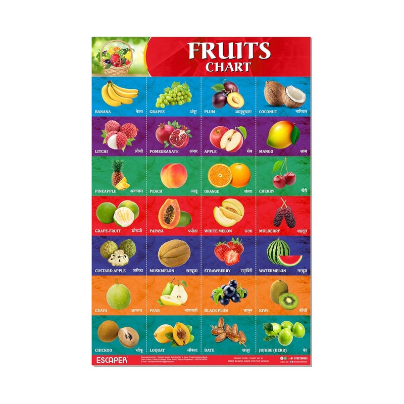 ESCAPER Fruits Educational Charts for Kids, Charts for Kids Learning (11.5 x 17.5 inches), Kids Study Material, Kids Learning Books, Educational Posters - Image 1
