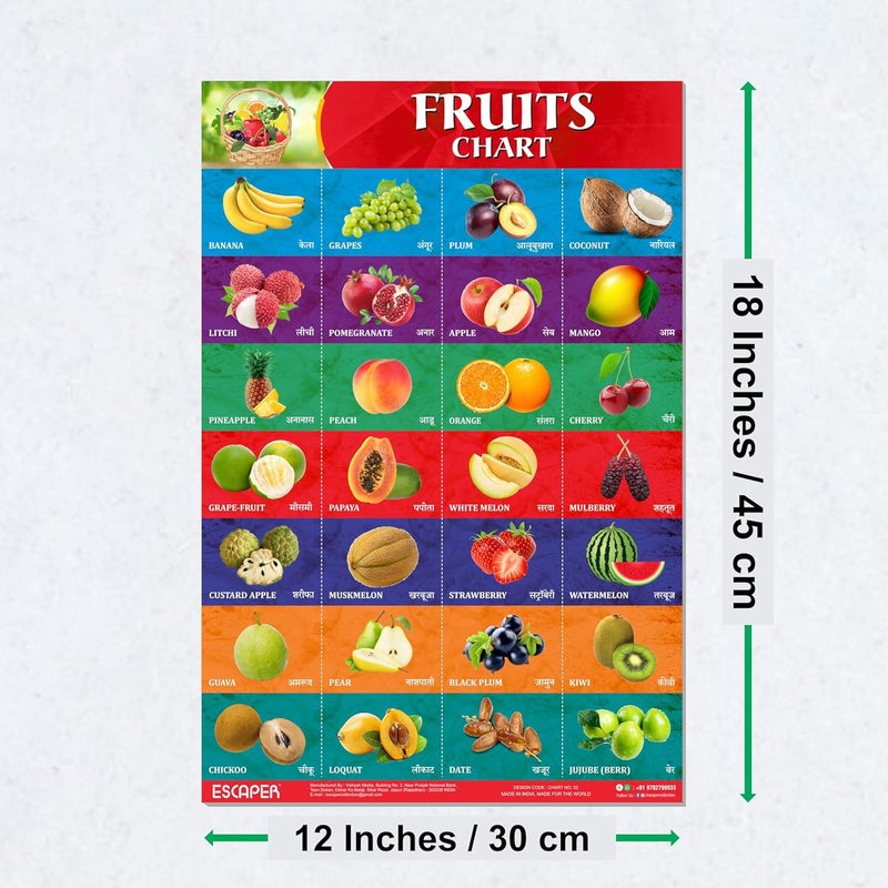 ESCAPER Fruits Educational Charts for Kids, Charts for Kids Learning (11.5 x 17.5 inches), Kids Study Material, Kids Learning Books, Educational Posters - Image 2