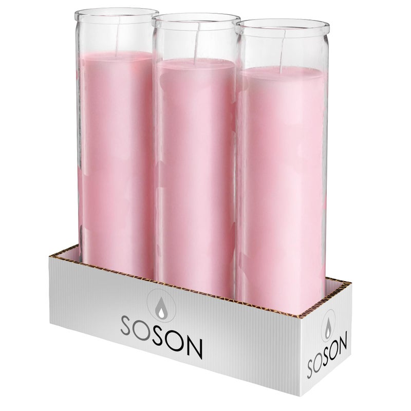 Simply Soson 2x8 inch Pink Devotional Candles in Glass Jar  3 Pack  90 Hours  Prayer Candle  Tall Pillar Candles for Religious Memorials Party Decor