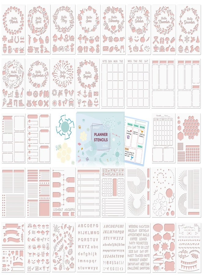 Gygot 36 Pcs Planner Stencils Templates Plastic Bullet Journals Stencils Journaling Supplies Bujo Accessories For A5 Dotted Journals Incl Ultimate Productivity Seasonal Themes Calendar Stencil