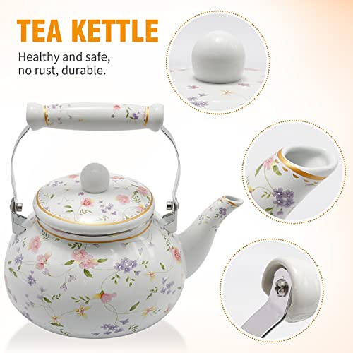 Saihisday Floral Teapot Enamel Afternoon 25L Tea Kettle For Stovetop Large Flowered Tea Kettle with Ceramic Handel for Afternoon Tea Wedding Party Housewarming Gift - Image 3