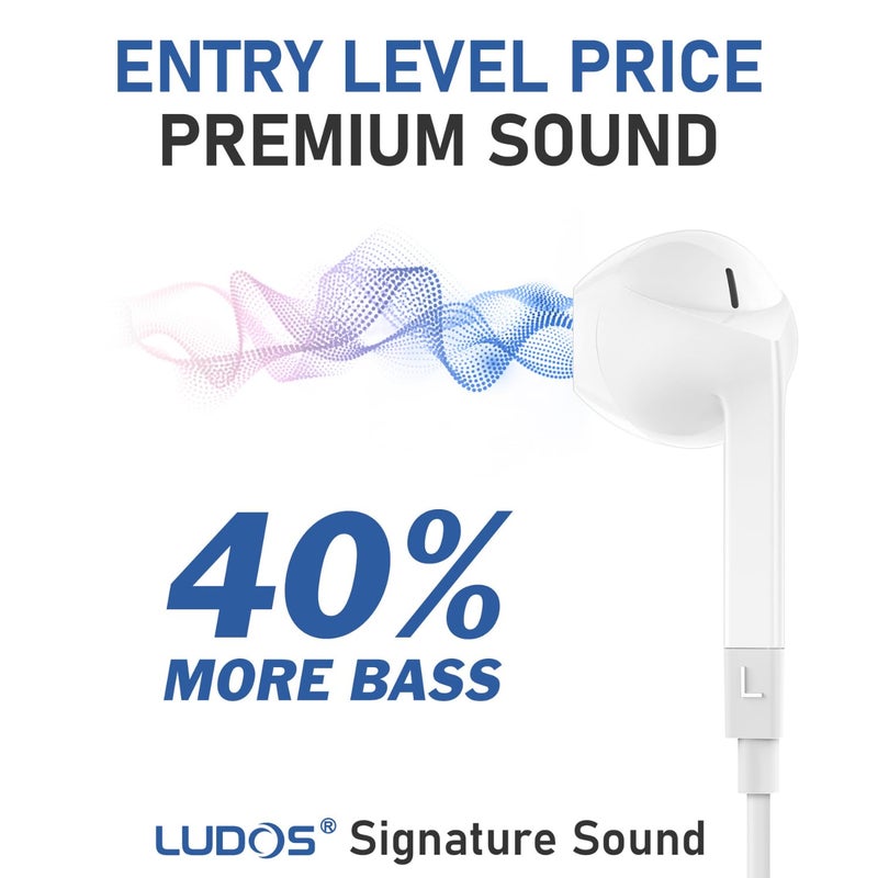 LUDOS FEROX Wired Earbuds in-Ear Headphones, 5 Year Warranty, Earphones with Microphone, Noise Isolation Corded for 3.5mm Jack Ear Buds for iPhone, Samsung, Computer, Laptop, Kids, School Students - Image 3