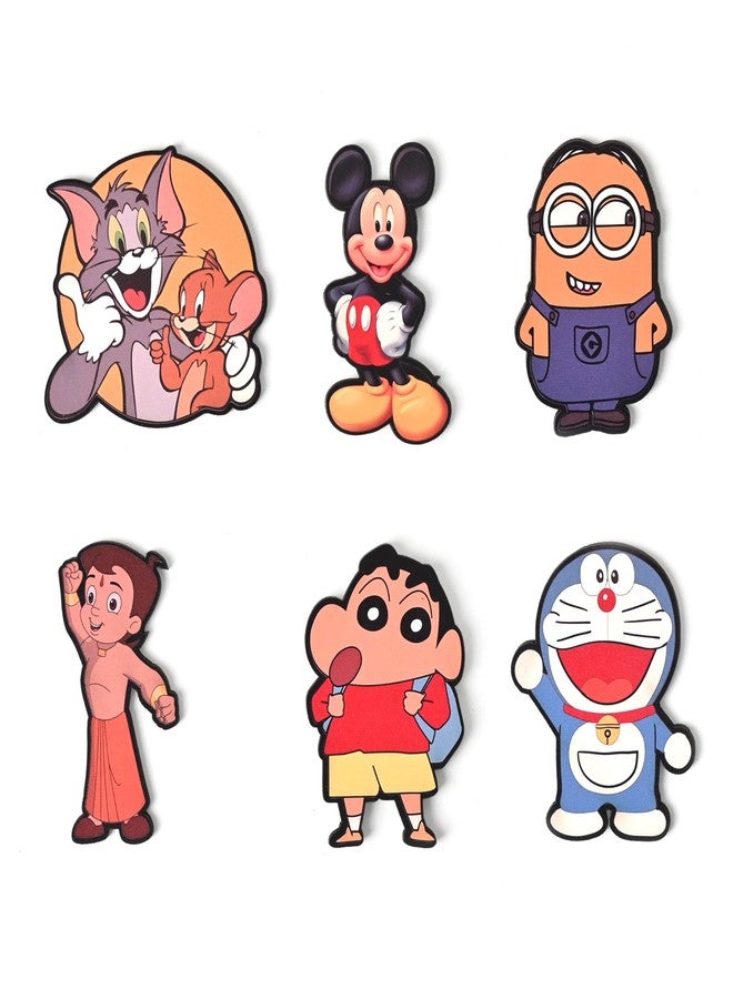 Gift Kya De GKD Wooden Fridge Magnet Set - Pack of 6 | Cartoon Fridge Magnets - Fun Refrigerator Magnets Featuring Popular Characters - Cute & Durable Fridge Decor for Kids & Adults Cartoons - Image 1