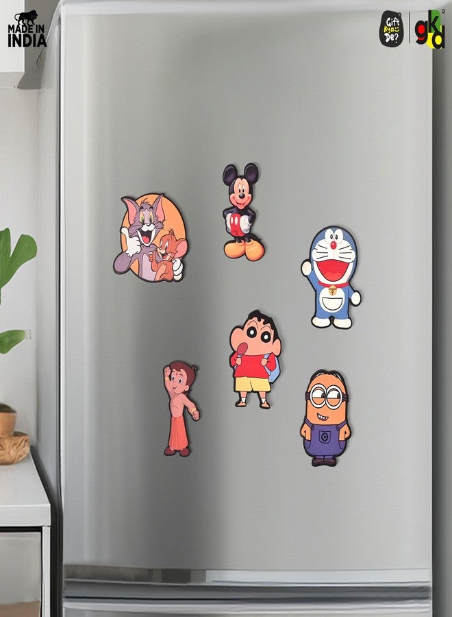 Gift Kya De GKD Wooden Fridge Magnet Set - Pack of 6 | Cartoon Fridge Magnets - Fun Refrigerator Magnets Featuring Popular Characters - Cute & Durable Fridge Decor for Kids & Adults Cartoons - Image 2