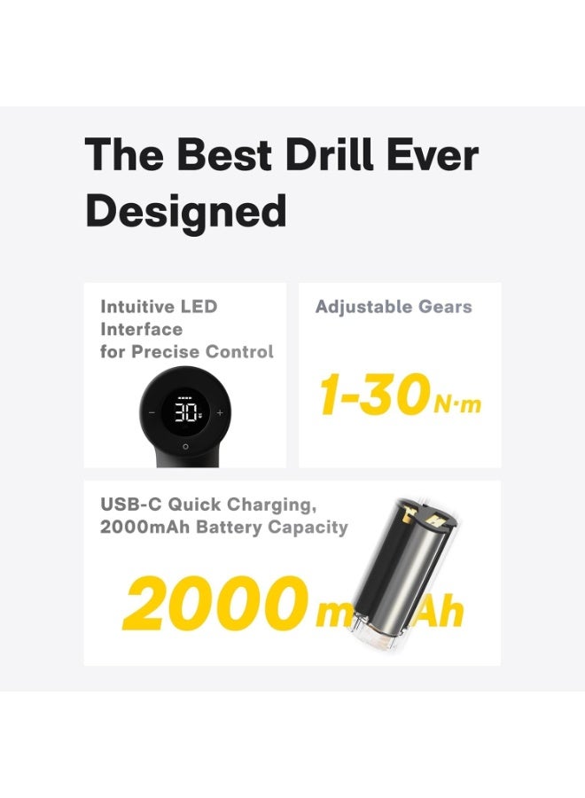 HOTO 12V Brushless Drill Tool Set, Cordless Drill with 30Nm Torque, LED Display, USB-C Rechargeable, Complete Home DIY Toolkit with Accessories - Image 5