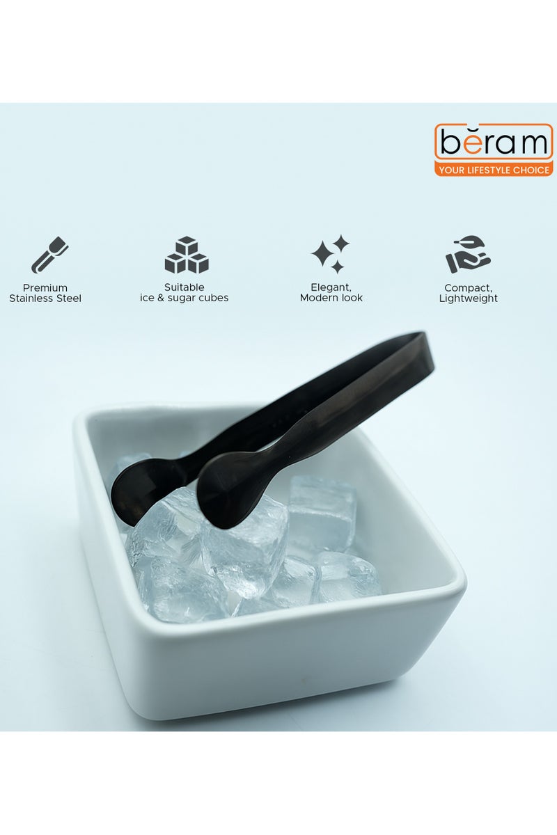 بيرام ملقط سكر بيرام، تصميم رأس صدفي بيضاوي، من الفولاذ المقاوم للصدأ 304 الممتاز، ملقط ثلج صغير، ملقط مطبخ، ملقط للاستخدام اليومي (6، أسود) - Image 2