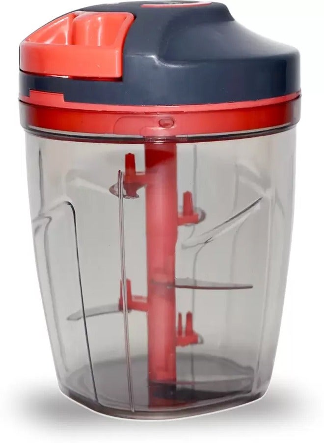 Kitchen Manual Salad Chopper Chopper and Food Processor with Storage Lid Non slip Base, 6 Stainless Steel Blades for Mincing, Chopping Pureeing 900 ml - Image 2