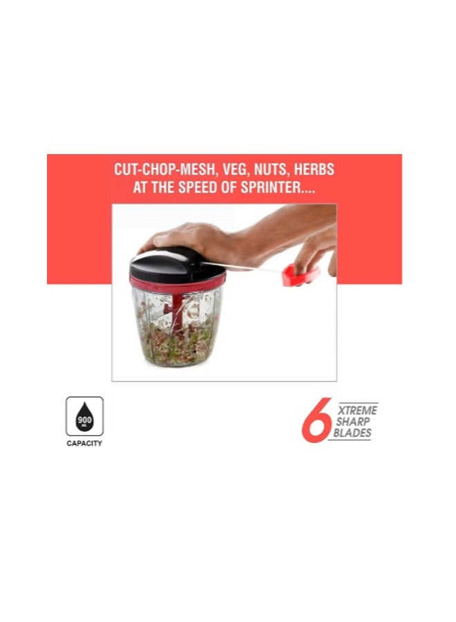 Kitchen Manual Salad Chopper Chopper and Food Processor with Storage Lid Non slip Base, 6 Stainless Steel Blades for Mincing, Chopping Pureeing 900 ml - Image 4