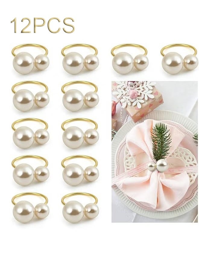 أخبار مجموعة من 12 حلقات منديل لإنشاء طاولة الطعام- حلقات منديل اللؤلؤ لحفل العطلات ، المطبخ المنزلي للمناسبة غير الرسمية أو الرسمية ، مائدة عشاء حفل الزفاف (لؤلؤة ، 12 ٪) - Image 1