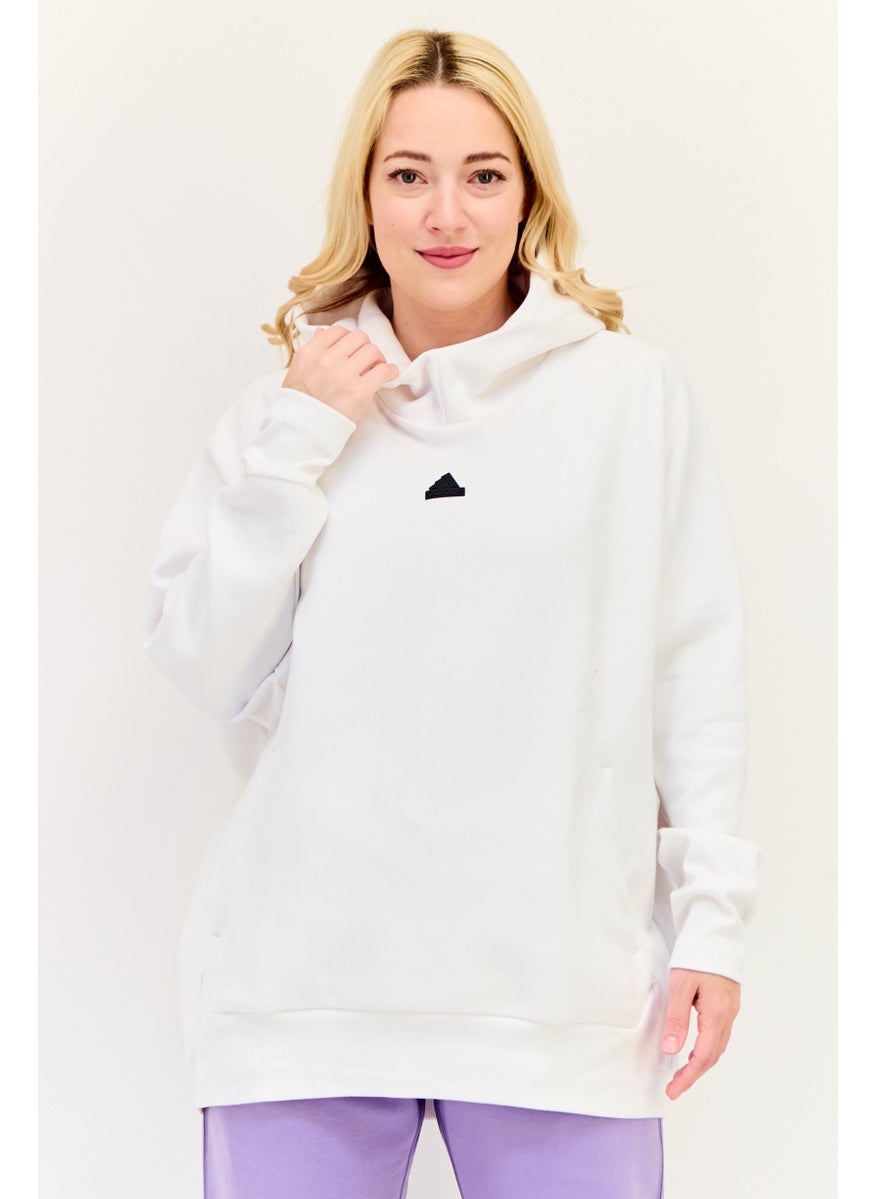 Adidas Women Sportswear Fit Long Sleeves Outdoor Hoodie, White  - Image 1