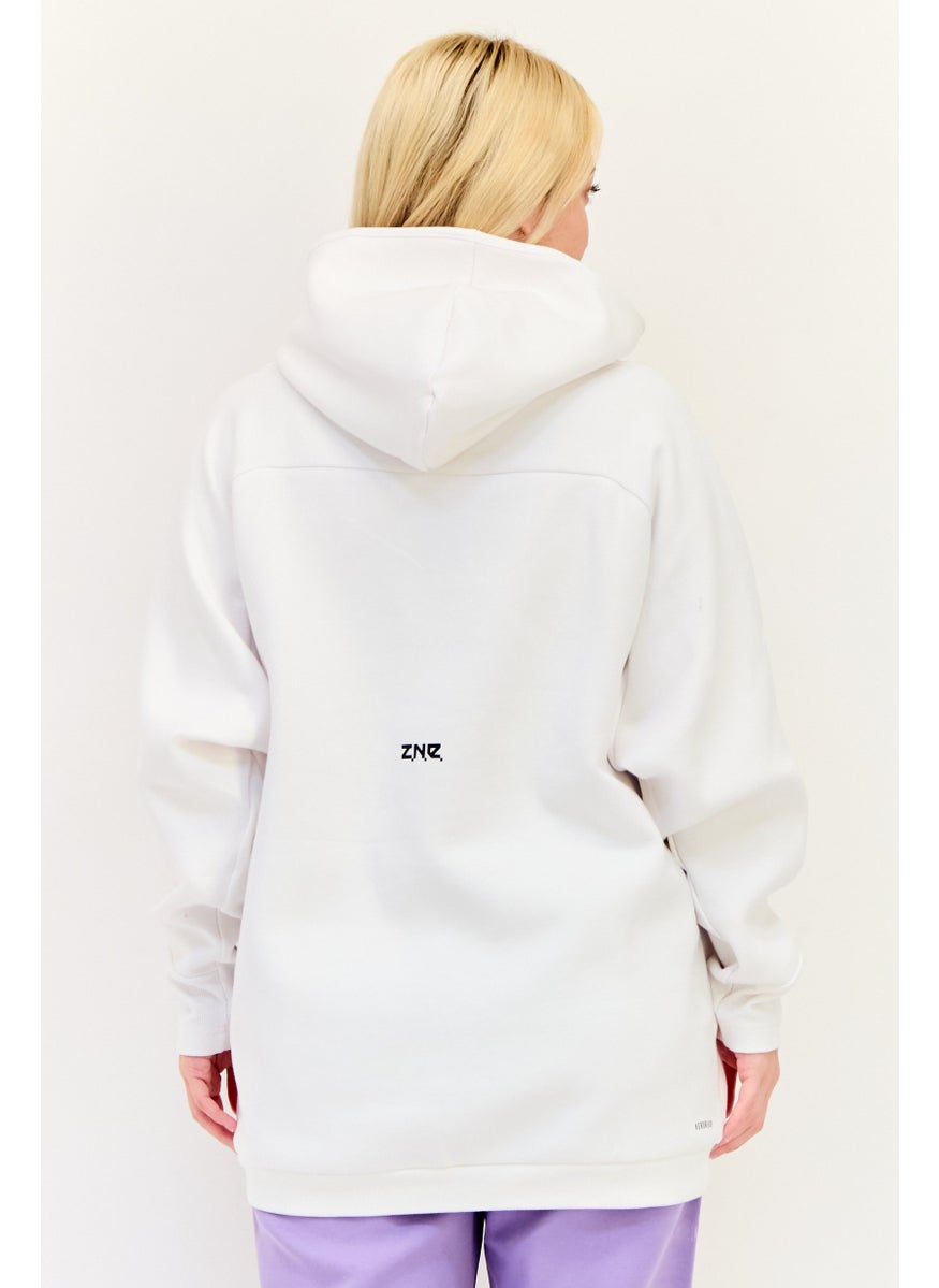 Adidas Women Sportswear Fit Long Sleeves Outdoor Hoodie, White  - Image 3