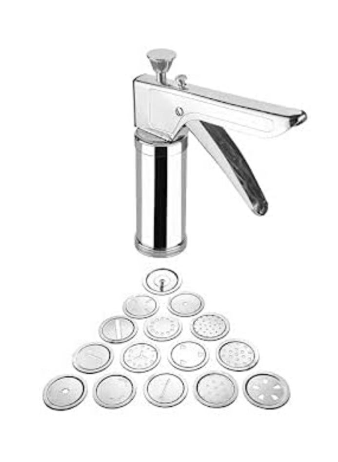 BEEZY Stainless Steel Kitchen Press Sev Maker with 15 Mold Murukku Bhujiya Noodles Cookies Namkeen Chakali Idiyappam Farsan Gathiya Maker (Silver)  - Image 2