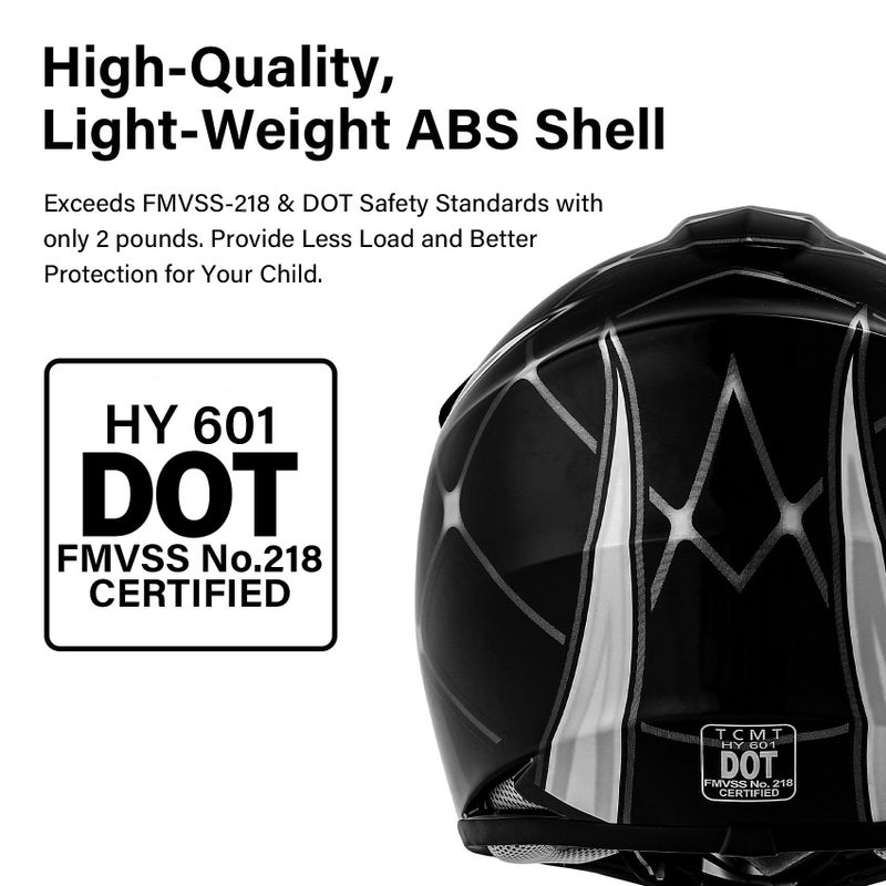XFMT Kids Dirt Bike Helmet Youth Motorcycle Helmet DOT-Certified Full Face Helmets for Motocross ATV Off-Road Street Bike with Goggles & Gloves, Black Spider Medium - Image 2